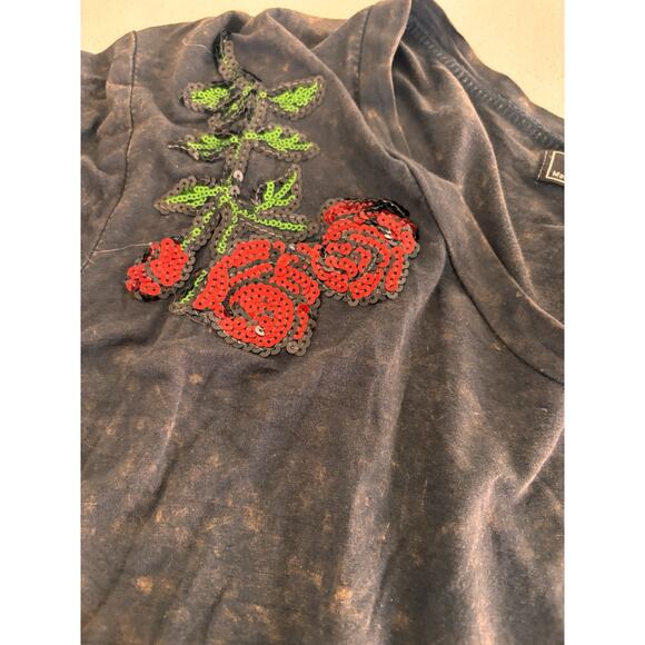 PoL BEDAZZLED ROSE T Shirt Tunic Gray large - Picture 2 of 9